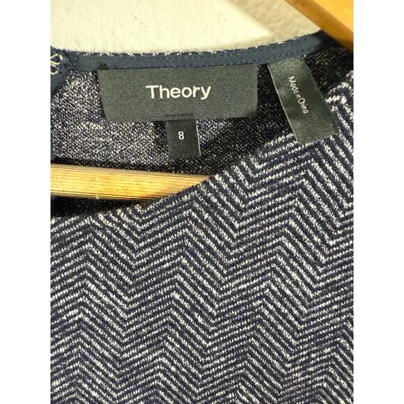 Theory Albita Wool Blend A-Line Long Sleeve Dress Blue Gray Herringbone Size 8 - Picture 8 of 9